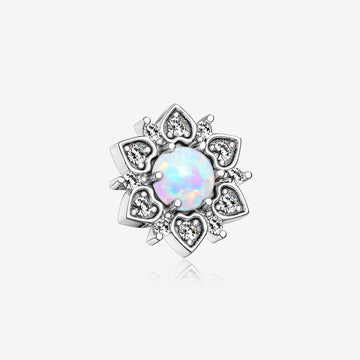 Fire Opal Flower Love Sparkle Dermal Anchor Top-White Opal